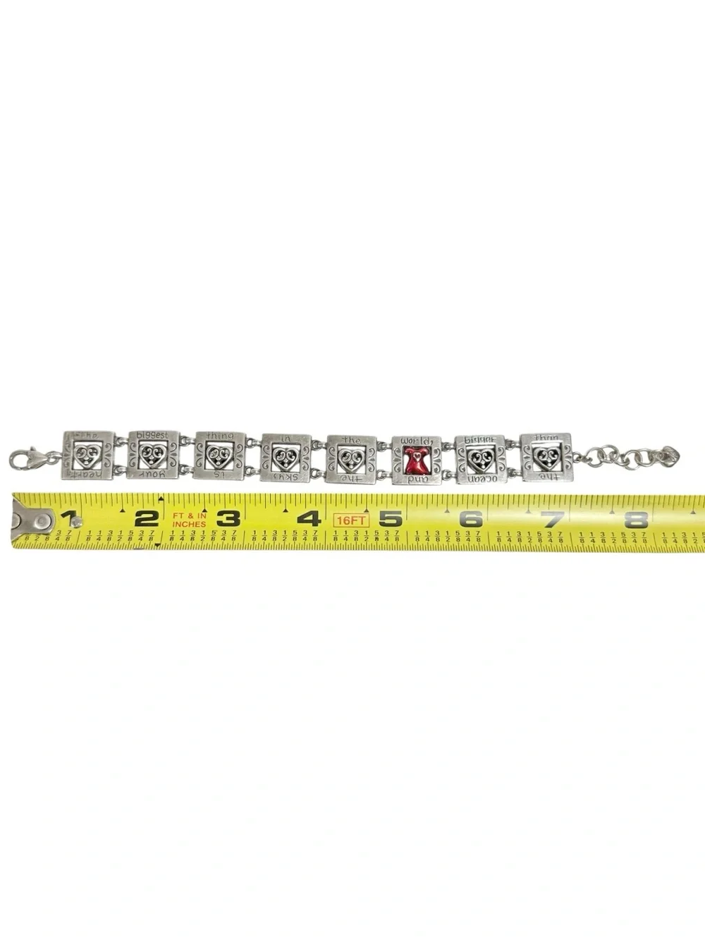 Brighton Silver & Red Heart Dress Engraved Motivational Quote Bracelet